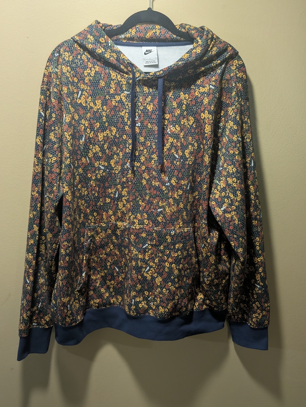 Nike Floral Pattern Pullover Hoodie - Navy Trim